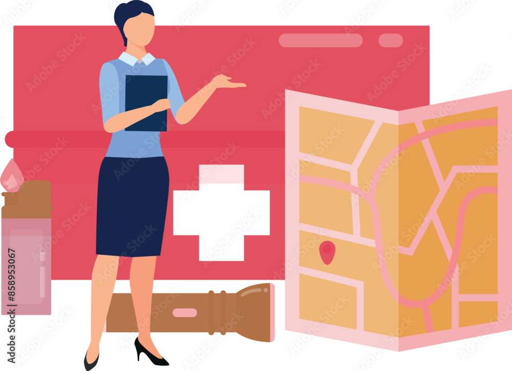 A girl is talking about a first aid box. A girl is talking about a first aid box.