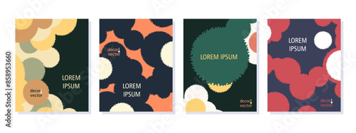 Decorative set cards with a composition of abstract round spotted elements. Creative collage from round organic shapes. Modern vector art