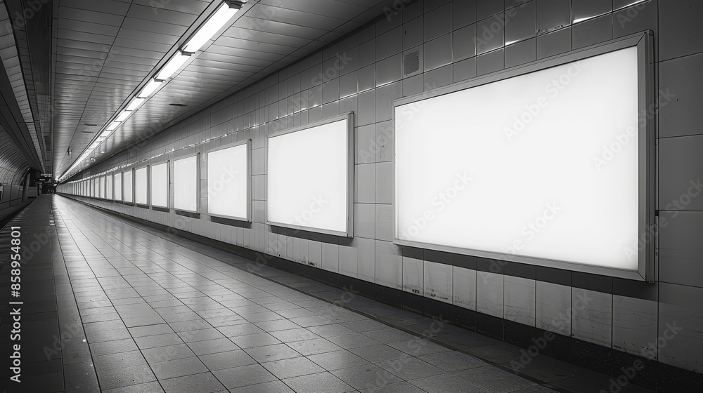 Blank billboard white screen posters and led in the subway station for advertising,Mockup image of indoor billboard,selective focus. Blank billboard white screen posters and led in the subway station for advertising,Mockup image of indoor billboard,selective focus.