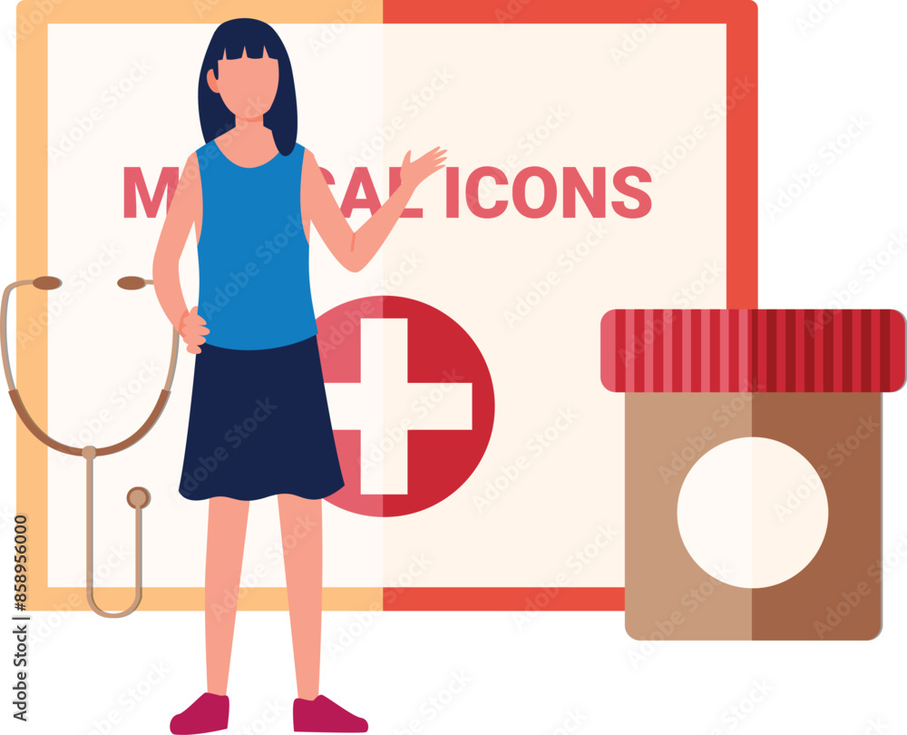 The girl is showing first aid medications. The girl is showing first aid medications.