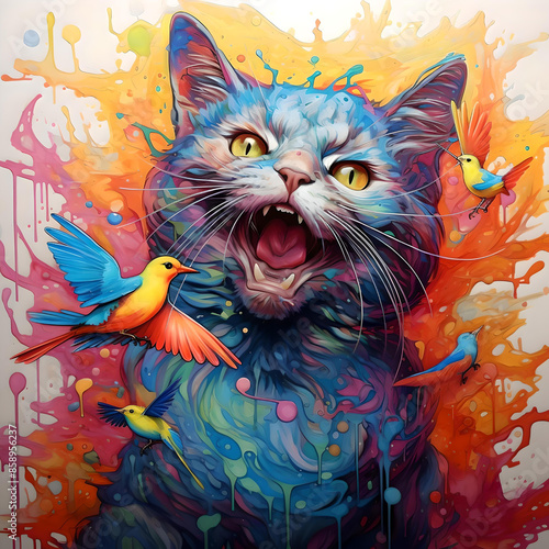cat eating a bird
