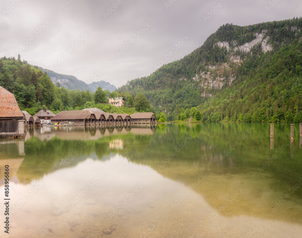 Fototapeta premium Passenger boat station, pier or dock on Konigsee lake in Berchtesgaden, Germany