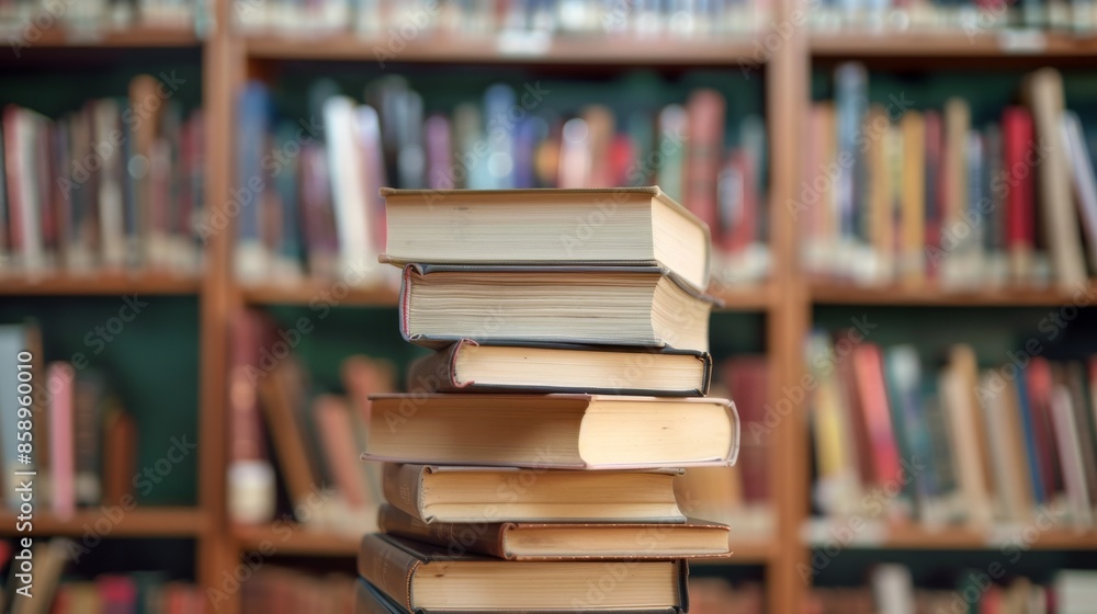 Stack of Books in a Library Setting Stack of Books in a Library Setting