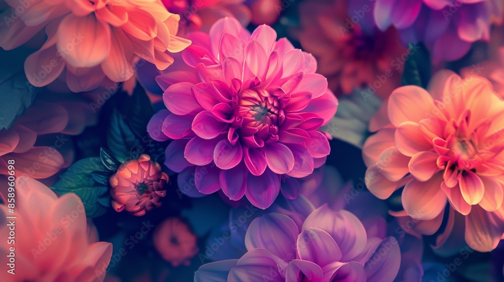 Close-Up of Vibrant Dahlias with Soft Light Close-Up of Vibrant Dahlias with Soft Light