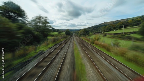 As the train moves forward the countryside scenery seems to dance by in a blur. © Justlight