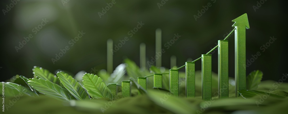 Close-up of a financial report with green bar charts and pie charts, decorated with green leaves, highlighting eco-friendly financial strategies and sustainable investments Close-up of a financial report with green bar charts and pie charts, decorated with green leaves, highlighting eco-friendly financial strategies and sustainable investments