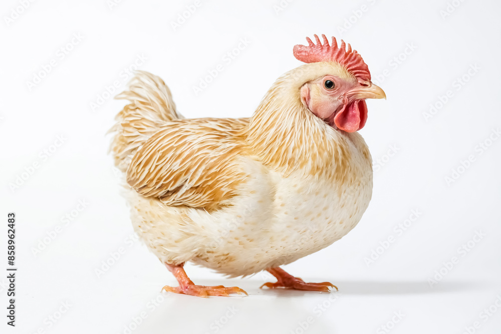 Close-up of a White and Brown Hen on White Background Close-up of a White and Brown Hen on White Background