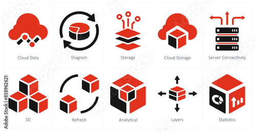 A set of 10 web marketing icons as cloud data, diagram, storage