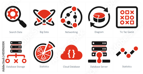 A set of 10 web marketing icons as search data, big data, networking © popcornarts