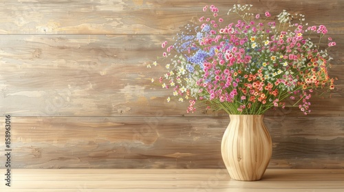 Wallpaper Mural Colorful gypsophila blooms in vase by wooden wall Text area included Torontodigital.ca