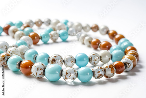 Colorful Bead Necklace On White Background