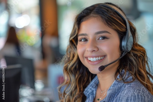 Young Hispanic Female Contact Center Agent at Work