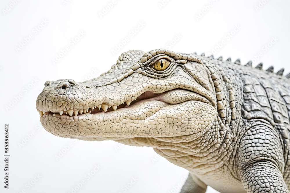 Obraz premium Close-up of an alligator's head with a white background