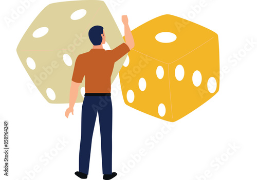 The boy is pointing to dices for gambling.