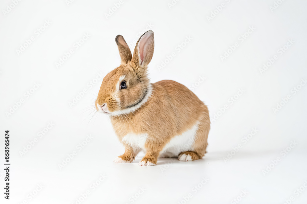 Obraz premium Cute Brown Rabbit Sitting on White Background