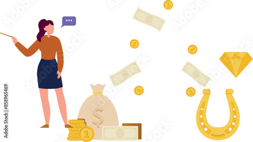 The girl is looking at gambling money.