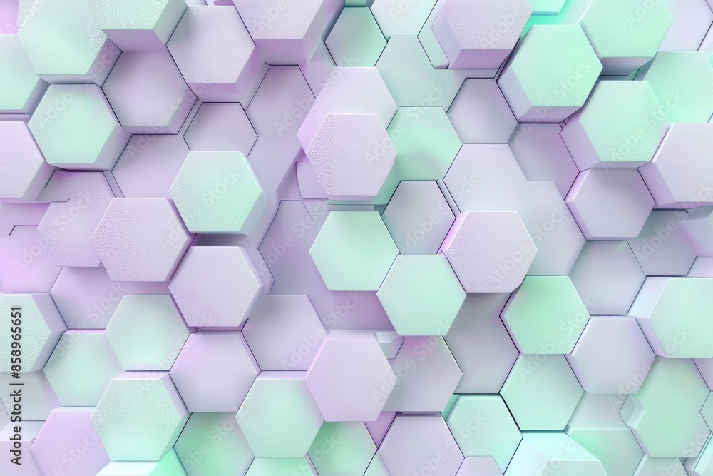 Abstract Background, a 3D geometric pattern of interlocking hexagons in pastel shades of lavender and mint, with soft gradients creating a soothing visual effect and a sense of depth, Abstract Background, a 3D geometric pattern of interlocking hexagons in pastel shades of lavender and mint, with soft gradients creating a soothing visual effect and a sense of depth,