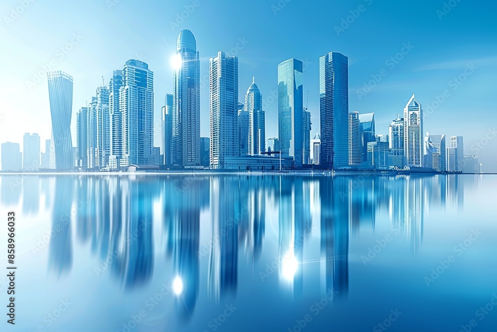 Obraz premium Modern city skyline with skyscrappers and reflection created with Generative AI