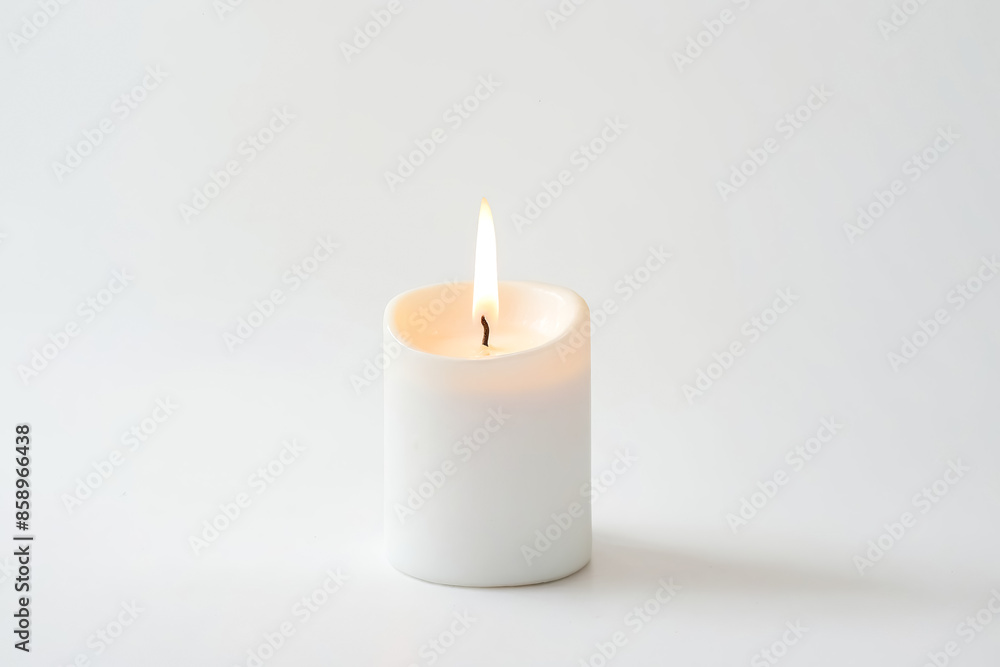 Single burning candle on white background Single burning candle on white background