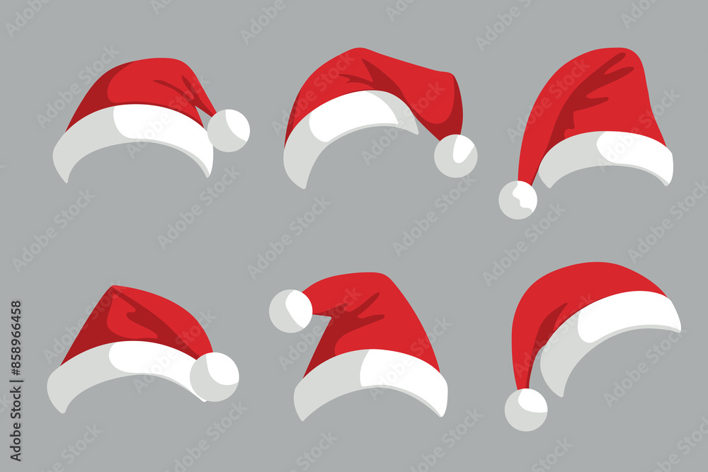 Set of Santa Claus hats. New Year hats. Set of Santa Claus hats. New Year hats.