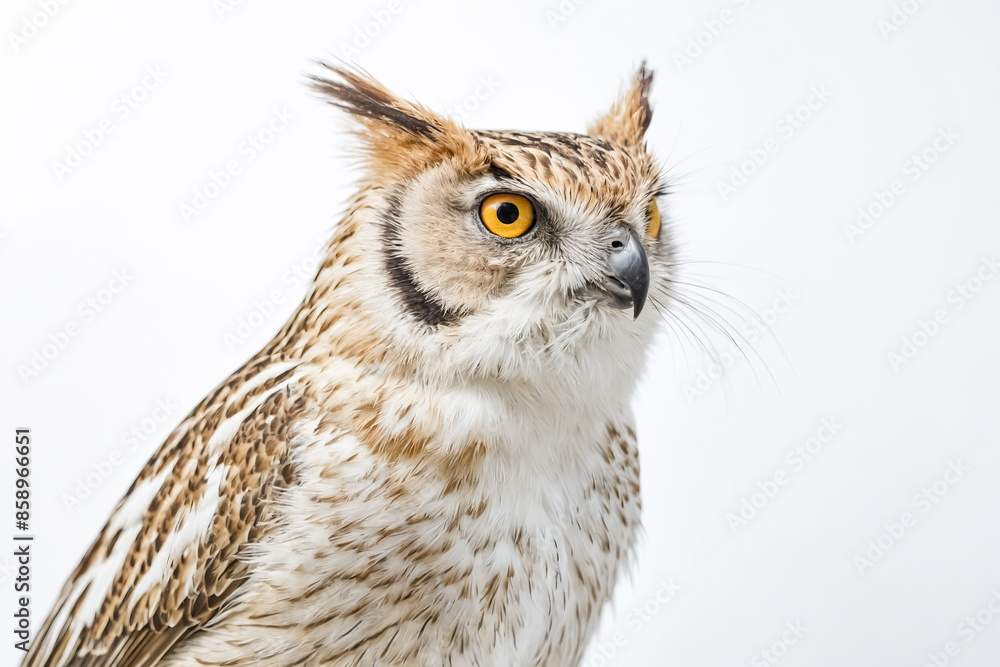 Owl with Yellow Eyes and White Background Owl with Yellow Eyes and White Background