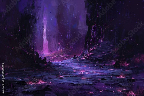 Purple Glowing Canyon in the Dark