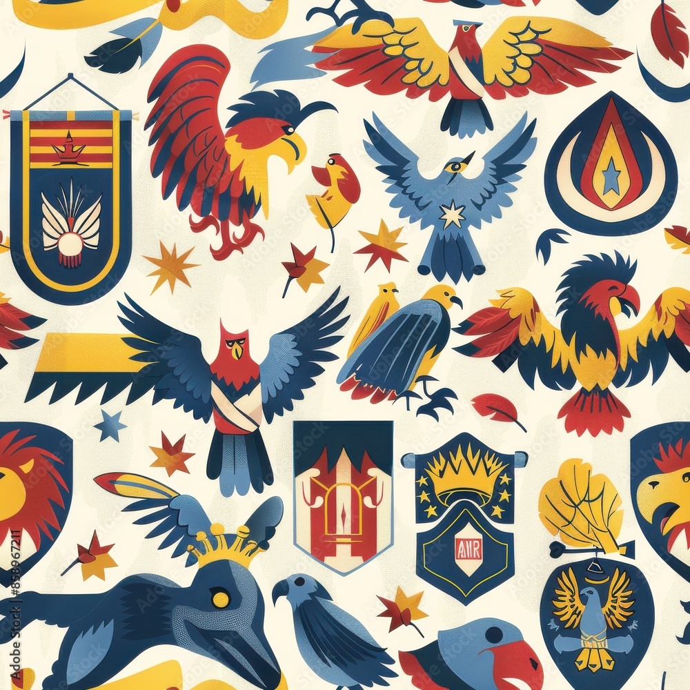 A colorful and detailed image of various birds and other creatures, including a dragon. The image is a collage of different bird designs, with some of them having wings and others having tails A colorful and detailed image of various birds and other creatures, including a dragon. The image is a collage of different bird designs, with some of them having wings and others having tails