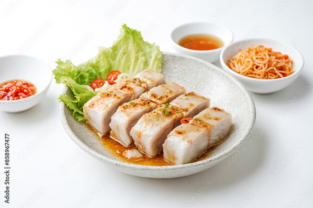 Steamed Fish with Spicy Sauce and Vegetables Steamed Fish with Spicy Sauce and Vegetables