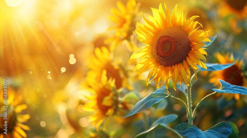 Fototapeta premium Vibrant Sunflower in a Golden Field