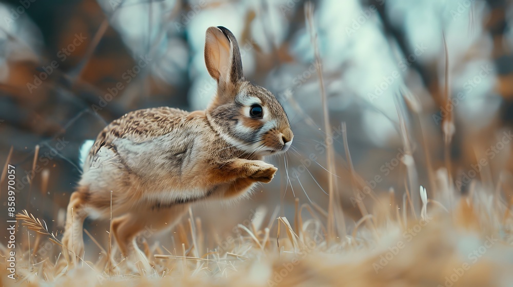 Fototapeta premium Wild rabbit jumping. 