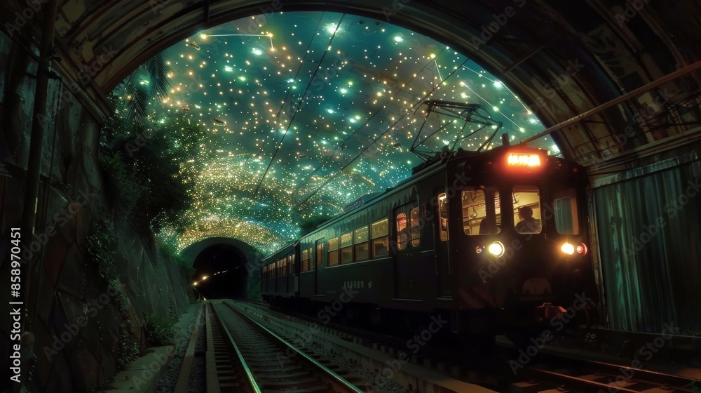 Its as if the train is traveling through a starry tunnel. Its as if the train is traveling through a starry tunnel.