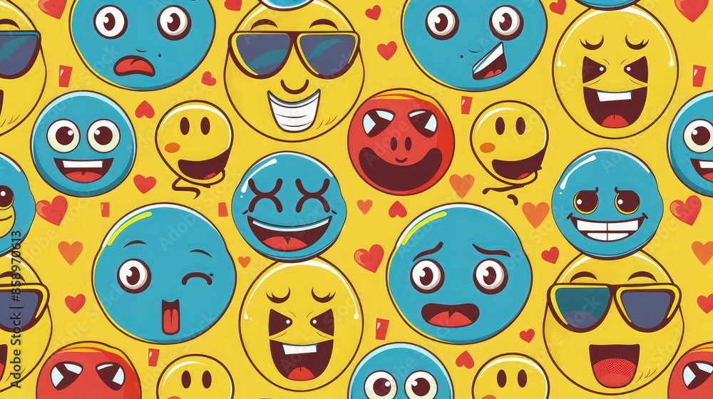 Emojis Seamless Pattern, Retro Face Seamless Pattern. Emojis Seamless Pattern, Retro Face Seamless Pattern.