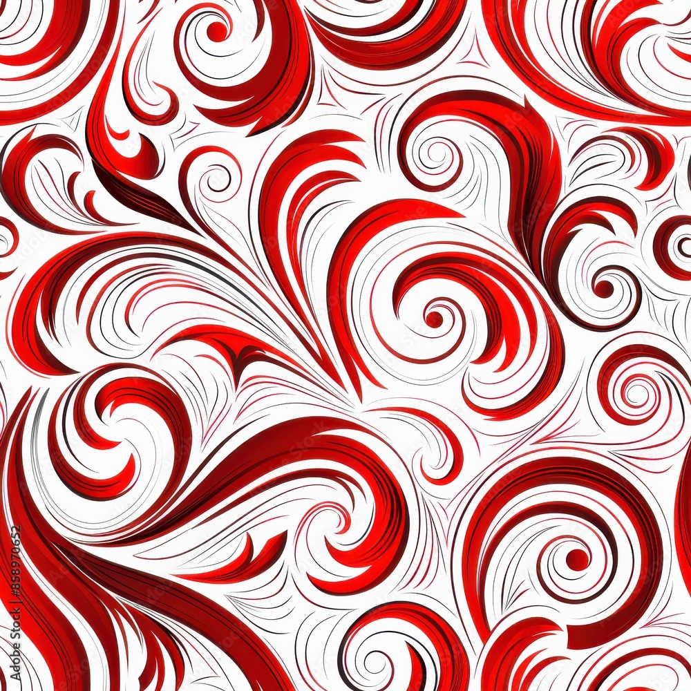 A digital illustration of a seamless pattern of red and black swirls on a white background. The pattern is abstract and artistic, featuring flowing, curvilinear shapes that create a dynamic and visual A digital illustration of a seamless pattern of red and black swirls on a white background. The pattern is abstract and artistic, featuring flowing, curvilinear shapes that create a dynamic and visual