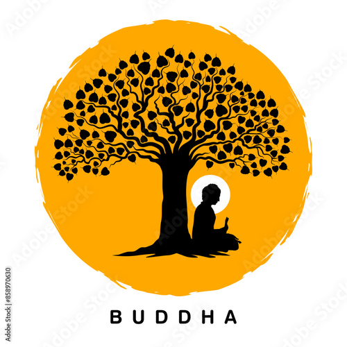 illustration of Lord Buddha in meditation for Buddhist festival of Happy Buddha Purnima Vesak