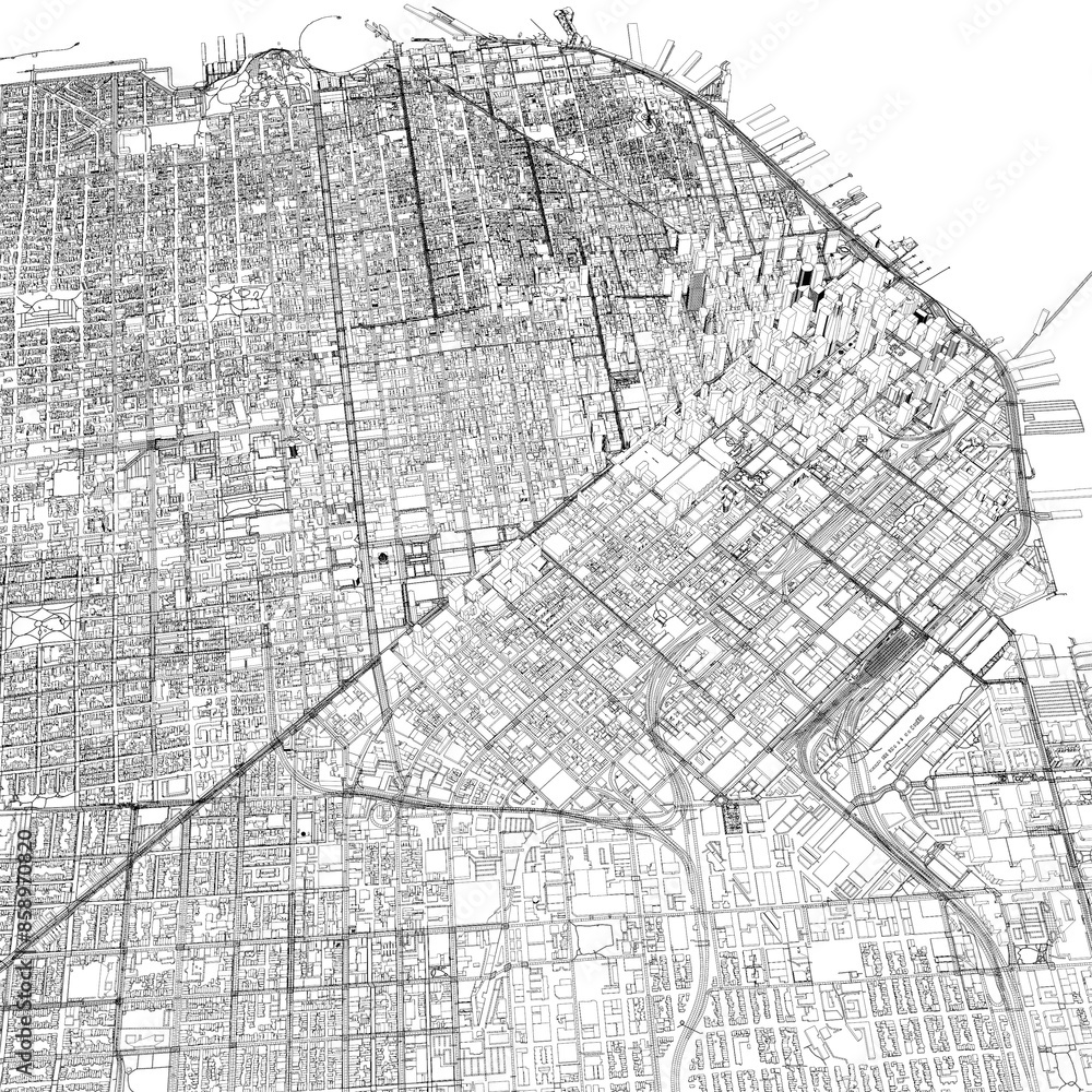 Naklejka premium 3D illustration of city and urban in San Francisco USA