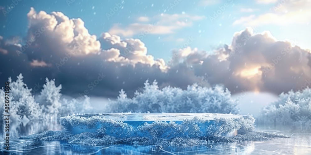 Frozen Winter Landscape with a Crystal-Clear Platform Frozen Winter Landscape with a Crystal-Clear Platform