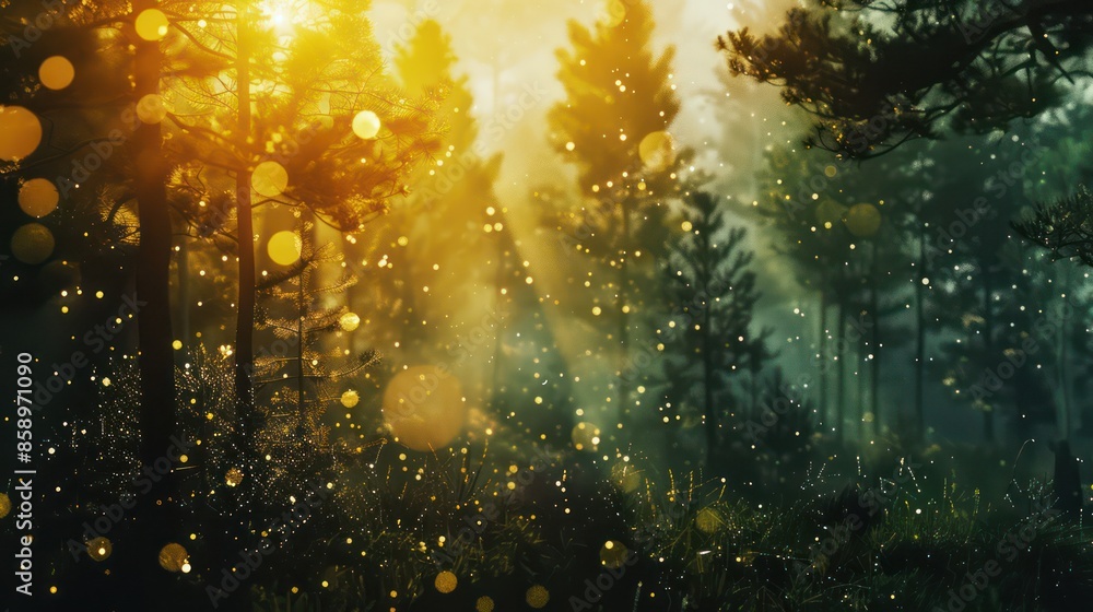 Pine tree with morning dew on the twig, abstract natural backgrounds Pine tree with morning dew on the twig, abstract natural backgrounds