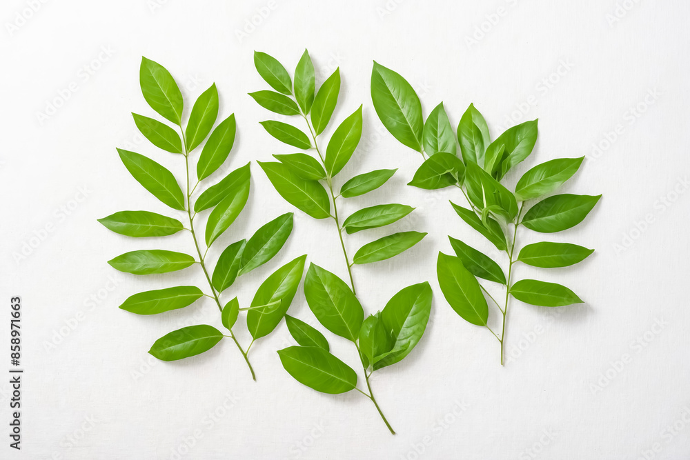 Fototapeta premium Green Leaves on White Background