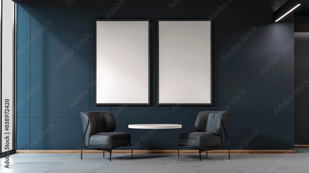 3D render of living Interior room mockup blank poster. 3D render of living Interior room mockup blank poster.