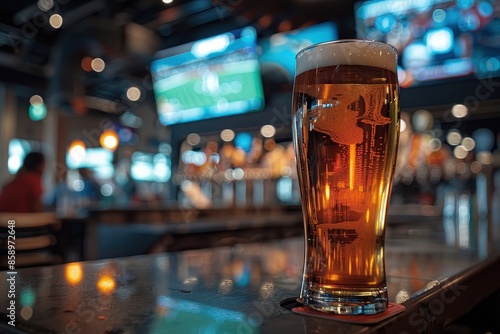 A Glass of Beer on a Bar Counter