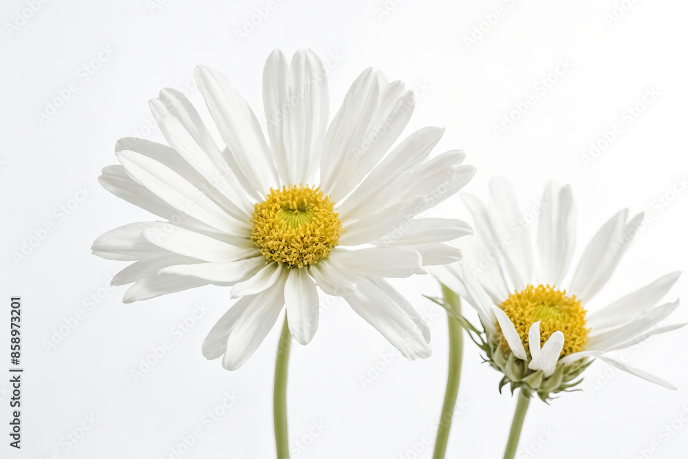 Fototapeta premium Two Daisies on a White Background