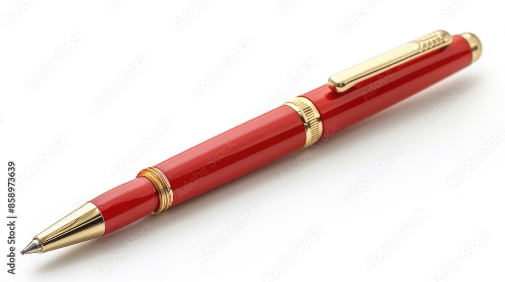 Red Pen with Gold Stripes on White Background Red Pen with Gold Stripes on White Background