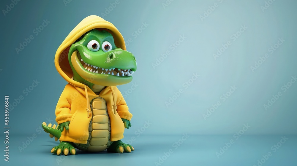 Funny green crocodile wearing yellow hoodie cartoon character. Funny green crocodile wearing yellow hoodie cartoon character.
