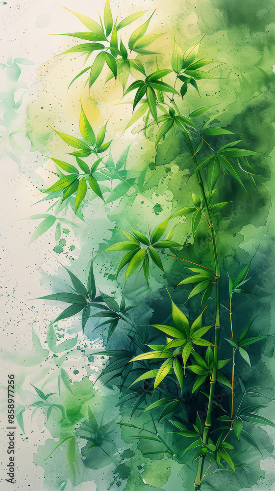 Abstract Watercolor Painting with Bamboo Shoots Abstract Watercolor Painting with Bamboo Shoots