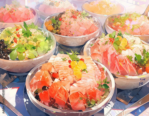 Japanese food cuisine feast on the table.  photo