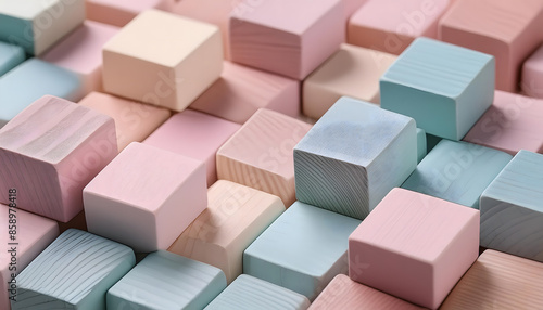Holzwürfel, in, gruppe, textur, hintergrund, muster, 3d, quadrate, abstrakt, pink, hellblau, pastell, süss, Holzwürfel, gestalten, holz, kreativ, material, bau, Baumaterial, Spielzeug, klötzechn, baby