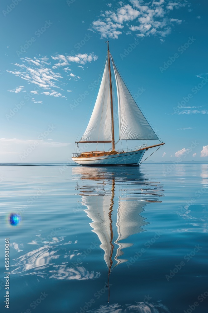 Fototapeta premium Sailing into Tranquility: A Sailboat on a Calm Sea