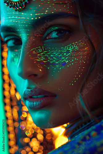 Supermodels with patterns and shadows on their face | Close up Portrait