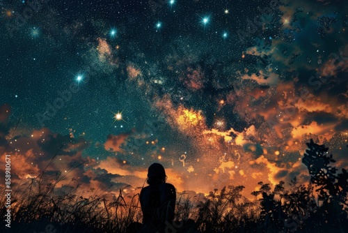 a person looking up at the stars in the sky