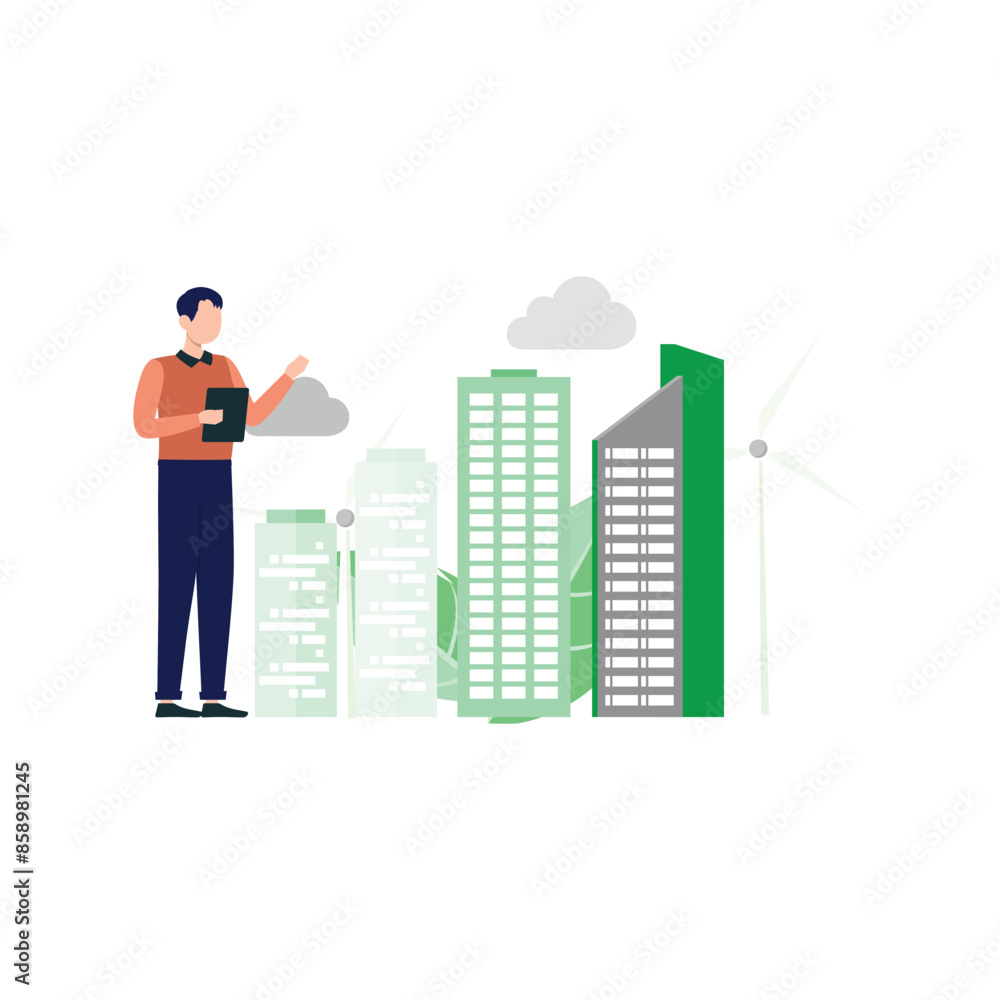A boy is standing near buildings A boy is standing near buildings